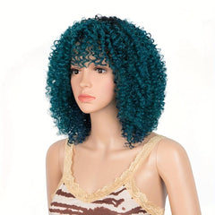 Short Curly Wig Afro Kinky Wig Ombre Brown Blonde Cosplay Wig