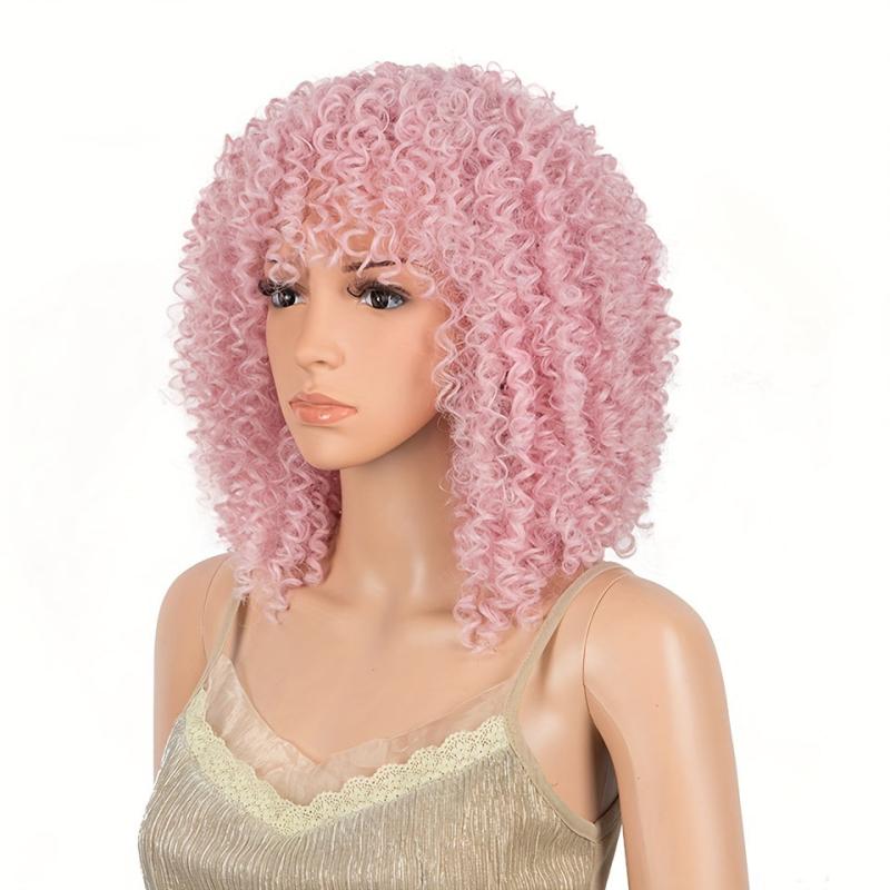 Short Curly Wig Afro Kinky Wig Ombre Brown Blonde Cosplay Wig
