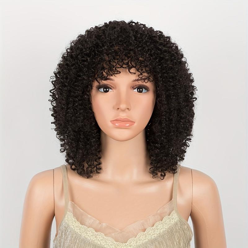 Short Curly Wig Afro Kinky Wig Ombre Brown Blonde Cosplay Wig