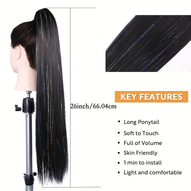 Colorful Tinsel Laser Synthetic Straight Ponytail Extensions