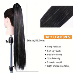 Colorful Tinsel Laser Synthetic Straight Ponytail Extensions