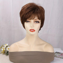 Short Brown Pixie Cut Wig with Bangs for Women
