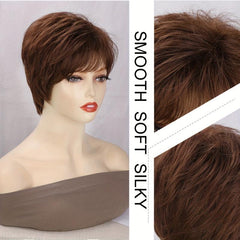 Short Brown Pixie Cut Wig with Bangs for Women