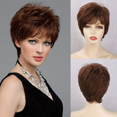 Short Brown Pixie Cut Wig with Bangs for Women