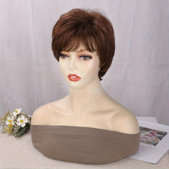 Short Brown Pixie Cut Wig with Bangs for Women
