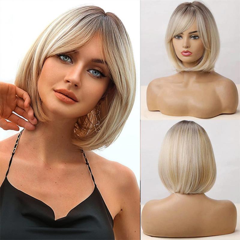 Short Straight Bob Cut Wig Synthetic Wig Heat Resistant Natural Look