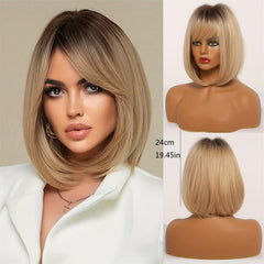 Short Straight Bob Cut Wig Synthetic Wig Heat Resistant Natural Look
