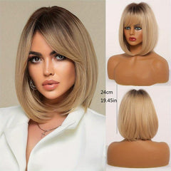 Short Straight Bob Cut Wig Synthetic Wig Heat Resistant Natural Look