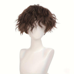 Rose Net Men's Curly Wig Rock Punk Brown Wig With Bangs