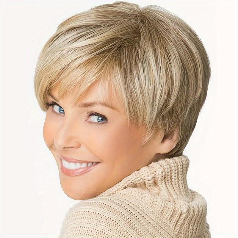 Short Straight Wig Natural Looking Synthetic Rose Net Wig