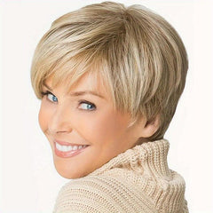 Short Straight Wig Natural Looking Synthetic Rose Net Wig