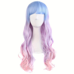 Ombre Long Curly Synthetic Wig With Bangs Fashionable For Party