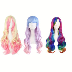 Ombre Long Curly Synthetic Wig With Bangs Fashionable For Party