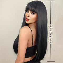 Long Straight Hair Wigs With Bangs Synthetic Rose Net Wigs For Women