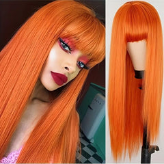 Long Straight Hair Wigs With Bangs Synthetic Rose Net Wigs For Women
