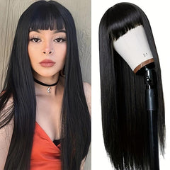 Long Straight Hair Wigs With Bangs Synthetic Rose Net Wigs For Women