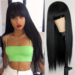 Long Straight Hair Wigs With Bangs Synthetic Rose Net Wigs For Women