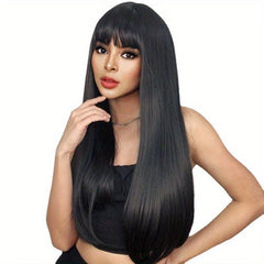 Long Straight Hair Wigs With Bangs Synthetic Rose Net Wigs For Women