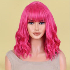 Shoulder Length Water Wave Wigs Synthetic Wigs With Bangs For Women