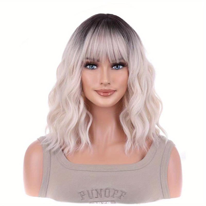 Shoulder Length Water Wave Wigs Synthetic Wigs With Bangs For Women