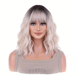 Shoulder Length Water Wave Wigs Synthetic Wigs With Bangs For Women