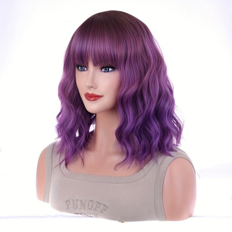 Shoulder Length Water Wave Wigs Synthetic Wigs With Bangs For Women