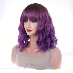 Shoulder Length Water Wave Wigs Synthetic Wigs With Bangs For Women