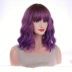 Shoulder Length Water Wave Wigs Synthetic Wigs With Bangs For Women