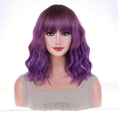 Shoulder Length Water Wave Wigs Synthetic Wigs With Bangs For Women