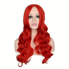 66cm Red Long Body Wave Hair Wigs for Women Synthetic Fiber Hair Wigs