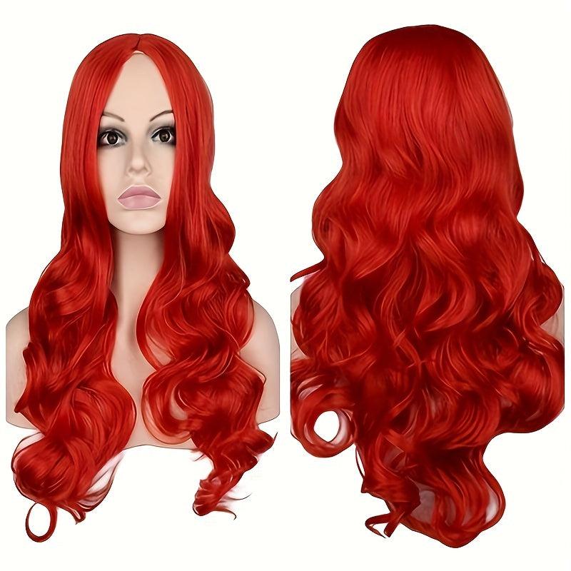 66cm Red Long Body Wave Hair Wigs for Women Synthetic Fiber Hair Wigs