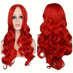 66cm Red Long Body Wave Hair Wigs for Women Synthetic Fiber Hair Wigs
