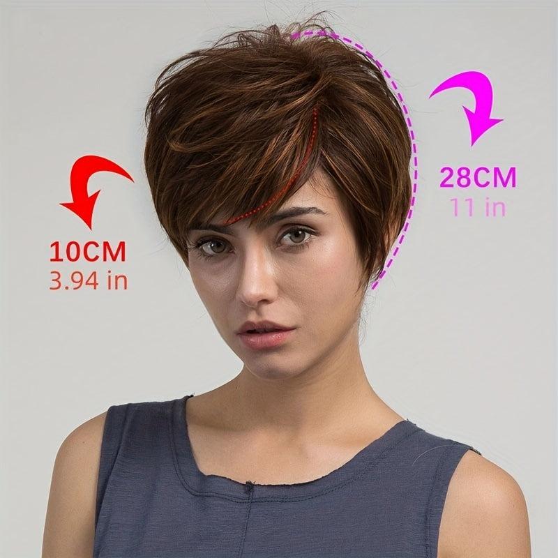 Brown Mixed Silk Short Hair Synthetic Wigs With Bangs For Women