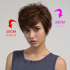 Brown Mixed Silk Short Hair Synthetic Wigs With Bangs For Women