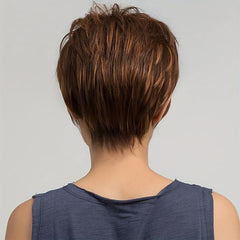 Brown Mixed Silk Short Hair Synthetic Wigs With Bangs For Women
