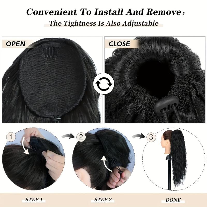 Long Curly Wavy Drawstring Ponytail Extensions Synthetic Clip In Ponytail