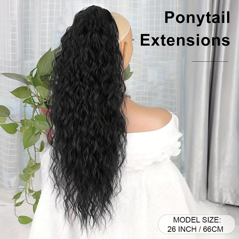 Long Curly Wavy Drawstring Ponytail Extensions Synthetic Clip In Ponytail