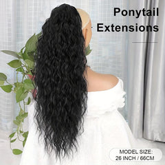Long Curly Wavy Drawstring Ponytail Extensions Synthetic Clip In Ponytail
