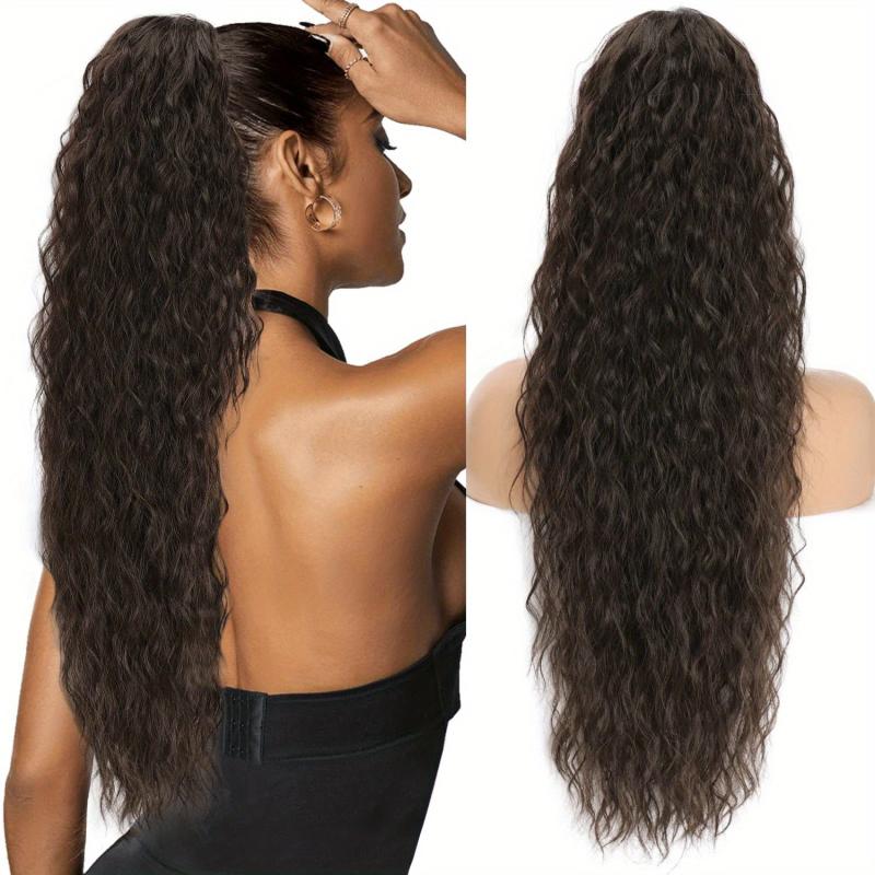 Long Curly Wavy Drawstring Ponytail Extensions Synthetic Clip In Ponytail