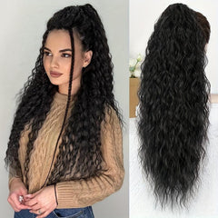 Long Curly Wavy Drawstring Ponytail Extensions Synthetic Clip In Ponytail