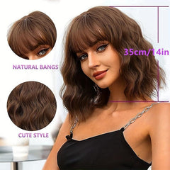 Short Curly Wavy Hair Wigs With Bangs 35 56 Cm Shoulder Length Bob Wigs