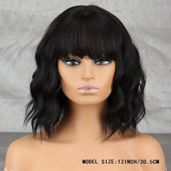 Medium Long Curly Bob Wig With Bangs for Daily Use