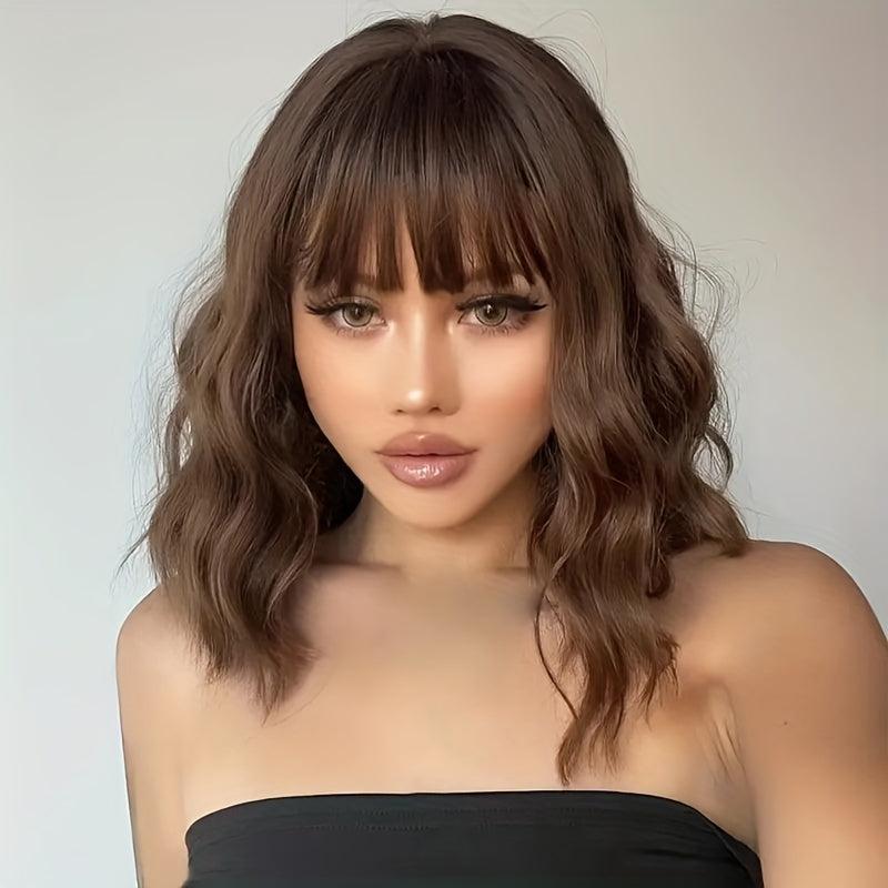 Medium Long Curly Bob Wig With Bangs for Daily Use