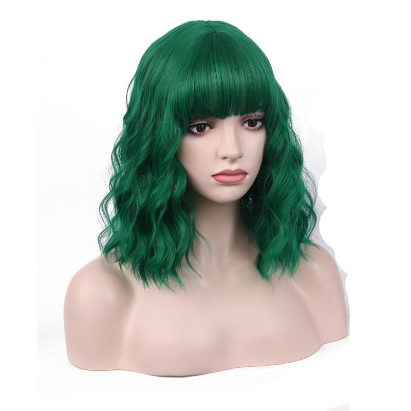 Short Curly Bob Cut Wig With Bangs Synthetic Wig Heat Resistant