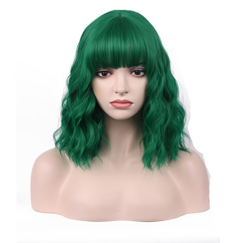 Short Curly Bob Cut Wig With Bangs Synthetic Wig Heat Resistant