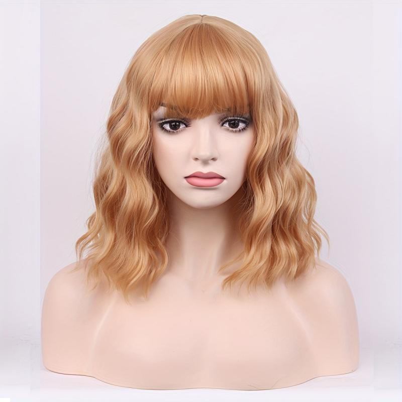 Short Curly Bob Cut Wig With Bangs Synthetic Wig Heat Resistant