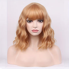 Short Curly Bob Cut Wig With Bangs Synthetic Wig Heat Resistant