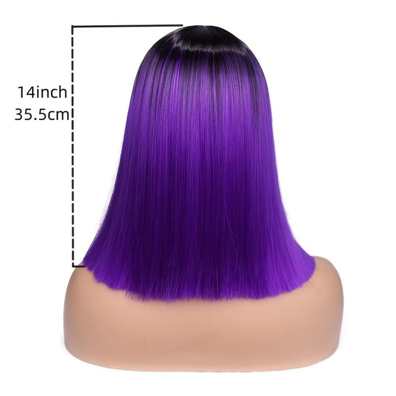 Purple Ombre Bob Wig Straight Short Length Hair For Women