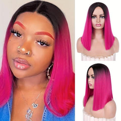 Purple Ombre Bob Wig Straight Short Length Hair For Women