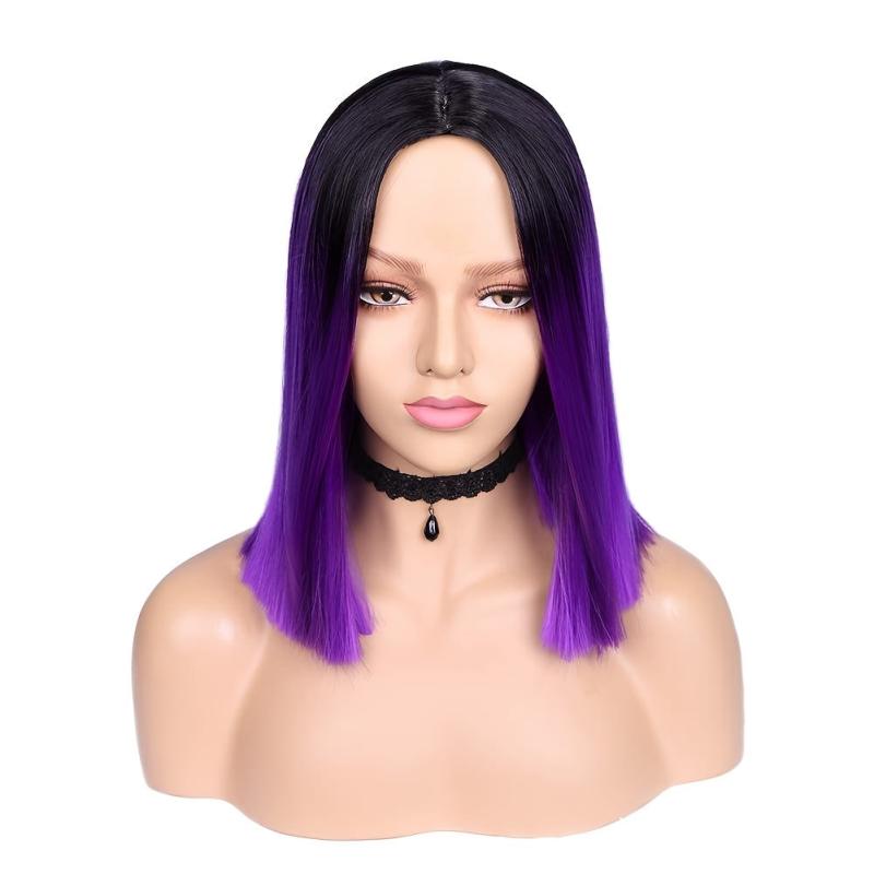 Purple Ombre Bob Wig Straight Short Length Hair For Women